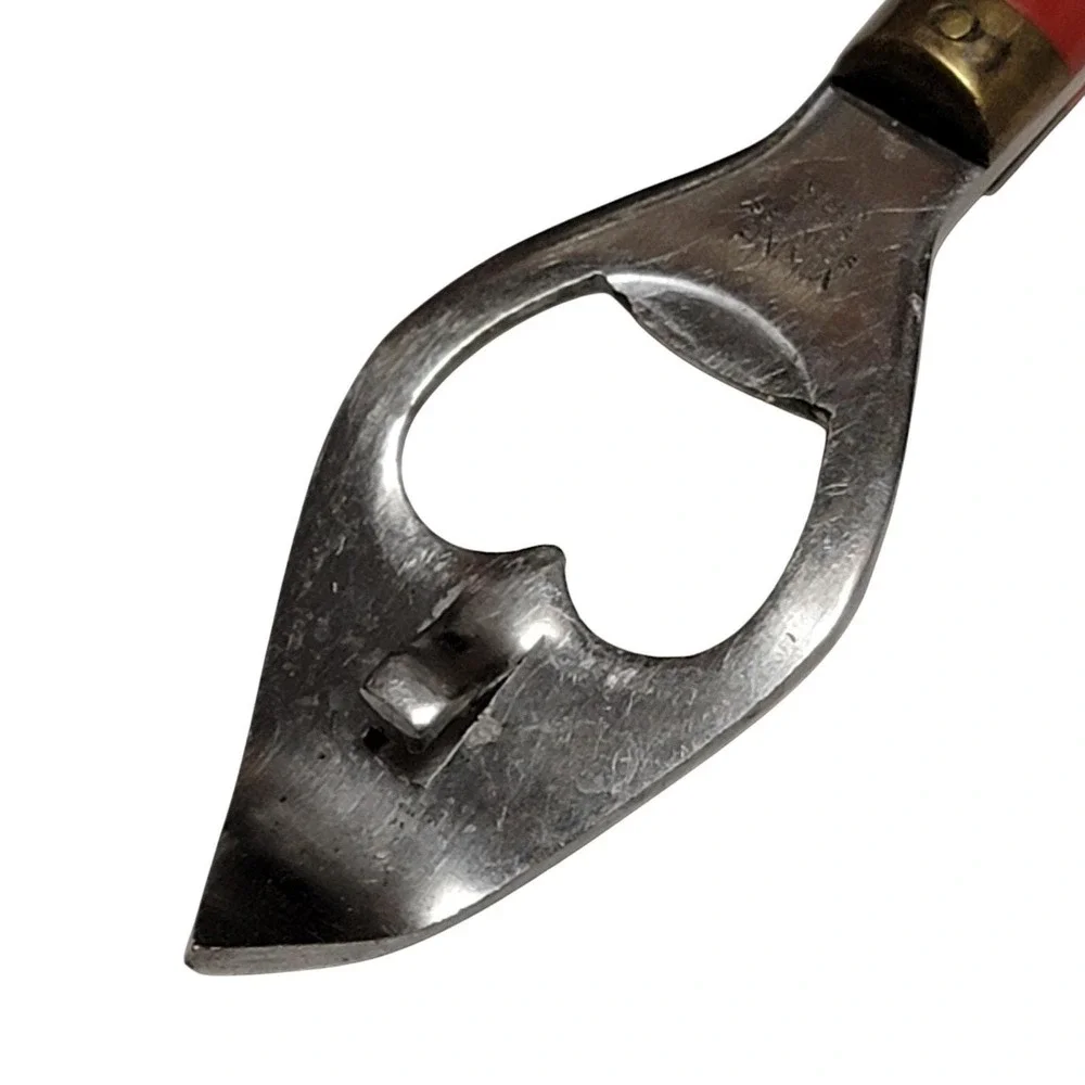VTG 60s Bottle Opener Viking Red Brass Tone Handle‎ Stainless Steel MCM Barware